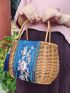 1pc PP Storage Bag, Bohemian Floral Embroidered Drawstring Design Household Storage Bag For Home