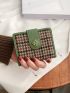 Small Wallet Buckle Multi-Compartment Buckle Green Houndstooth Elegant For Daily Office School
