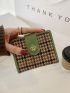 Small Wallet Buckle Multi-Compartment Buckle Green Houndstooth Elegant For Daily Office School