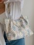 Small Shoulder Tote Bag Floral Pattern Pearl & Chain Decor