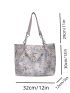 Small Shoulder Tote Bag Floral Pattern Pearl & Chain Decor