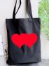 Neon Red Heart Graphic Shopper Bag Preppy