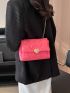 Small Flap Square Bag Heart Quilted Pattern Neon Pink