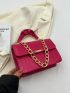 Crocodile Embossed Square Bag Chain Decor Small Neon Pink