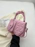 Quilted Square Bag With Coin Purse Ruched Handle Pink