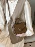Mini Flap Satchel Button Decor Solid