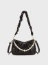 Medium Hobo Bag Ruched Detail Pearl Decor