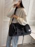 Letter Patch Decor Travel Bag Medium Waterproof Black