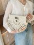 Fashionable Straw Bag Plain Hollow Top-Handle No-closure For Vacation