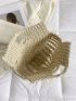 Fashionable Straw Bag Plain Hollow Top-Handle No-closure For Vacation