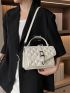 Quilted Square Bag Buckle Decor Small White