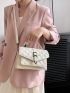 Quilted Square Bag Buckle Decor Small White