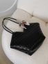 Large Shoulder Tote Bag Geometric Embossed Twilly Scarf Decor Contrast Binding