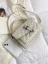 Quilted Square Bag Buckle Decor Small White