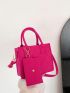 Stitch Detail Square Bag With Coin Purse Neon Pink