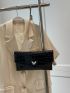 Crocodile Embossed Envelope Bag Medium Black