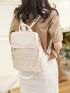 Studded Decor Classic Backpack Beige For School