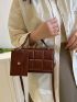 Geometric Pattern Square Bag With Coin Purse Coffee Brown