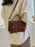 Geometric Pattern Square Bag With Coin Purse Coffee Brown