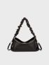 Minimalist Hobo Bag Medium Ruched Handle Black