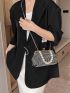 Studded Decor Square Bag Kiss Lock Faux Pearl Beaded Medium, Clear Bag