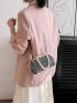 Studded Decor Square Bag Kiss Lock Faux Pearl Beaded Medium, Clear Bag