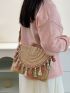 Tassel Decor Straw Bag Medium For Beach Vacation Travel