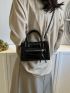 Crocodile Embossed Square Bag Mini Double Handle Black