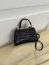 Crocodile Embossed Square Bag Top Handle Fashion