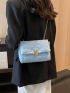 Heart Decor Square Bag Quilted Detail Flap Chain Blue PU Fashionable
