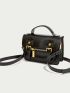 Mini Messenger Bag Vintage Buckle Decor Top Handle Flap PU