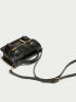 Mini Messenger Bag Vintage Buckle Decor Top Handle Flap PU