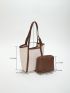 Colorblock Straw Bag Double Handle With Inner Pouch For Vacation