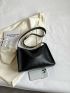 Litchi Embossed Hobo Bag Black PU Elegant