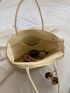 Oversized Straw Bag Pompom Decor Brown Vacation Beach Bag
