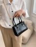 Mini Square Bag Black Crocodile Embossed Double Handle Chain PU