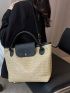 Two Tone Straw Bag Contrast Binding Double Handle Casual