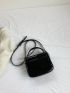 Mini Square Bag Top Handle Flap Black PU Elegant