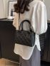 Mini Square Bag With Zipper Quilted Detail Double Handle Black PU Elegant