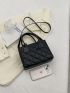 Mini Square Bag With Zipper Quilted Detail Double Handle Black PU Elegant