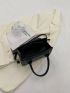 Mini Square Bag With Zipper Quilted Detail Double Handle Black PU Elegant