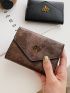 Tree Decor Small Wallet Trifold Snap Button PU Vintage