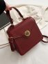 Mini Square Bag Twist Lock Flap Claret PU Fashionable