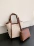 Colorblock Straw Bag Double Handle With Inner Pouch For Vacation