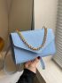 Embossed Detail Square Bag Chain Decor Flap PU