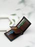 Letter Graphic Small Wallet Vintage Button Detail PU