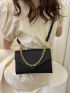 Embossed Detail Flap Square Bag Minimalist Chain Strap
