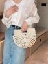 Fashionable Straw Bag Plain Hollow Top-Handle No-closure For Vacation