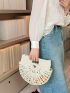 Fashionable Straw Bag Plain Hollow Top-Handle No-closure For Vacation