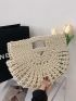 Fashionable Straw Bag Plain Hollow Top-Handle No-closure For Vacation